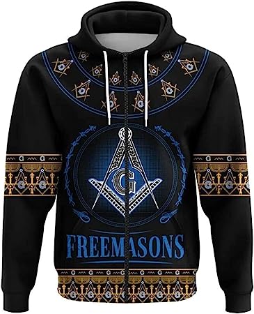 LIOONS Men's 3D Printed Hoodie, Masonic Rune Pullover Street Harajuku