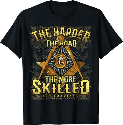 Masonic Harder Road Distressed Square & Compass Freemason T-Shirt (1)