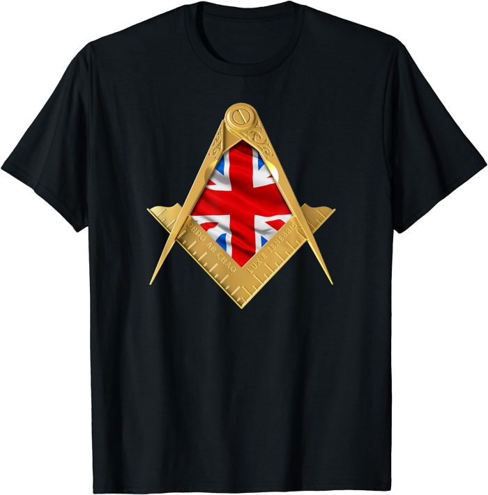 Masonic UK British Flag Union Jack Square Compass Freemason T-Shirt (1)