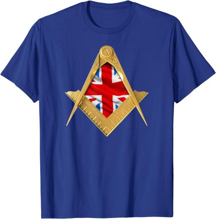 Masonic UK British Flag Union Jack Square Compass Freemason T-Shirt (2)