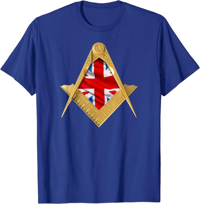 Masonic UK British Flag Union Jack Square Compass Freemason T-Shirt (2)