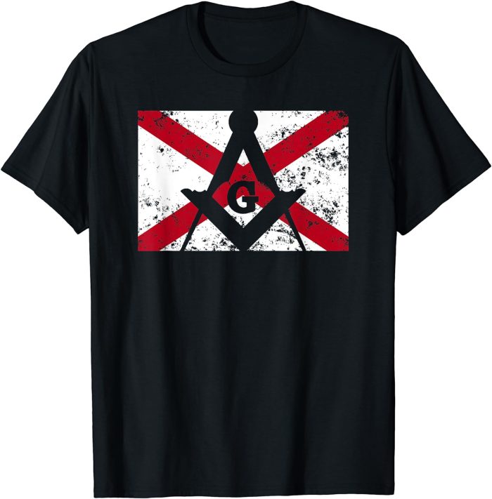 Mens Alabama Masonic Square & Compass Freemason State Flag T-Shirt (1)