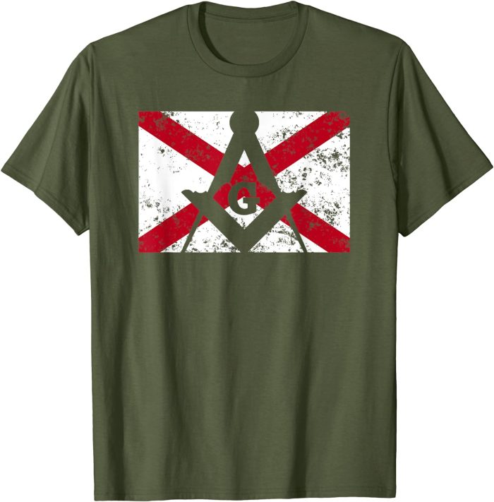 Mens Alabama Masonic Square & Compass Freemason State Flag T-Shirt (2)