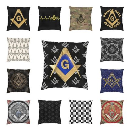 Nordic Gold Freemason Logo Cushion Cover for Sofa Soft Masonic Freemasonry Pillow Case for (1)