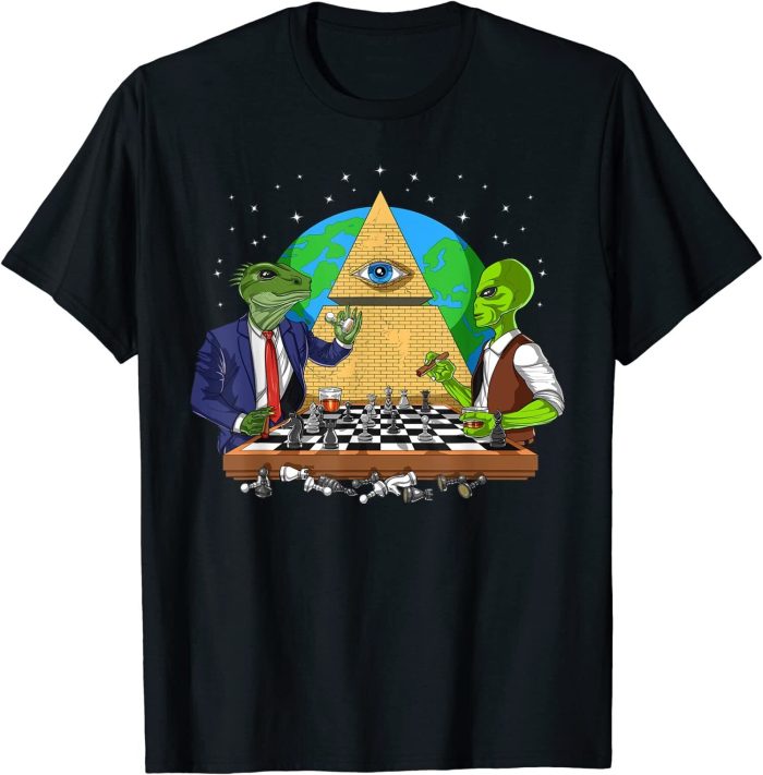 Space Aliens Illuminati Masonic Chess Cosmic O-Neck Cotton T Shirt Men Casual Short Sleeve (1)