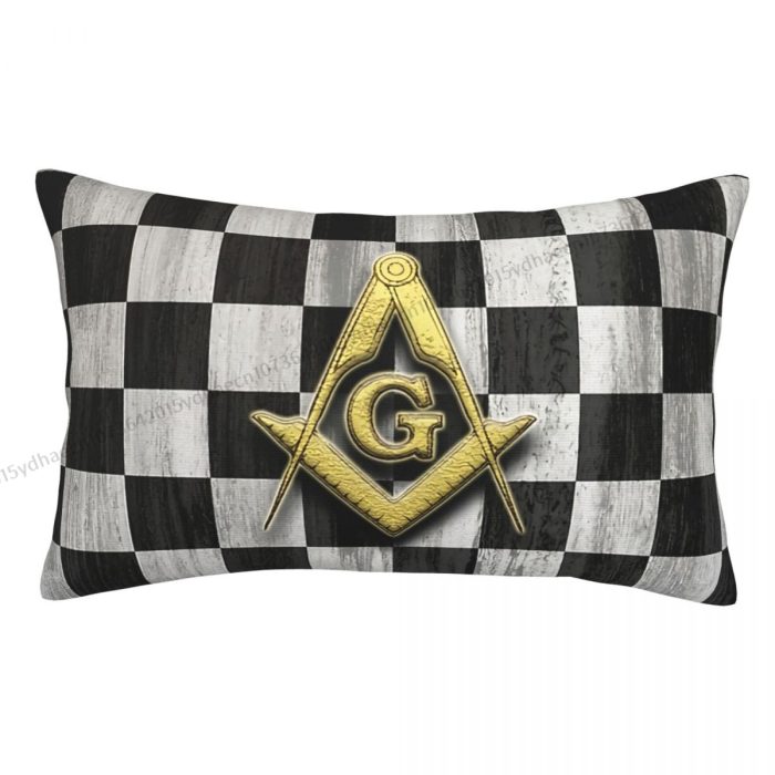 Square Compass And Checkers Cojines Pillowcase Freemason Compass Masonic Cushio