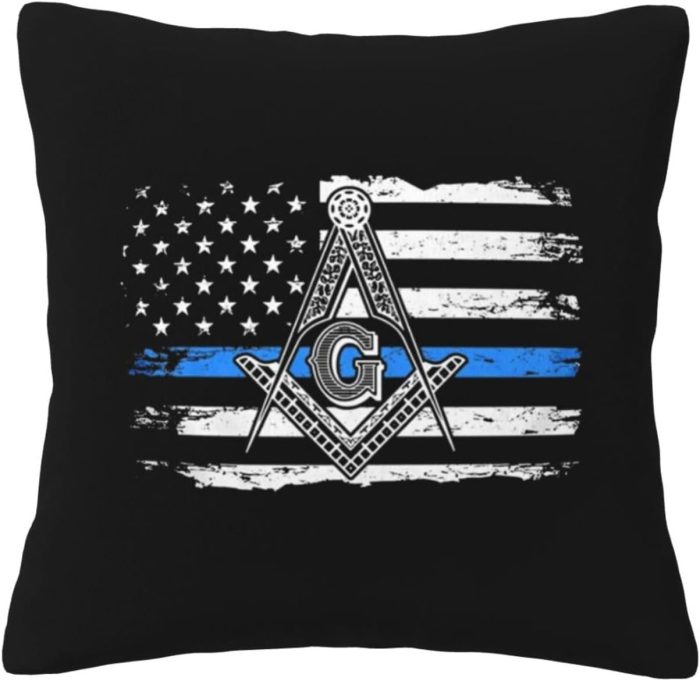 Thin Blue Line Police Mason Masonic American Flag Velvet Pillowcase 16x16 -