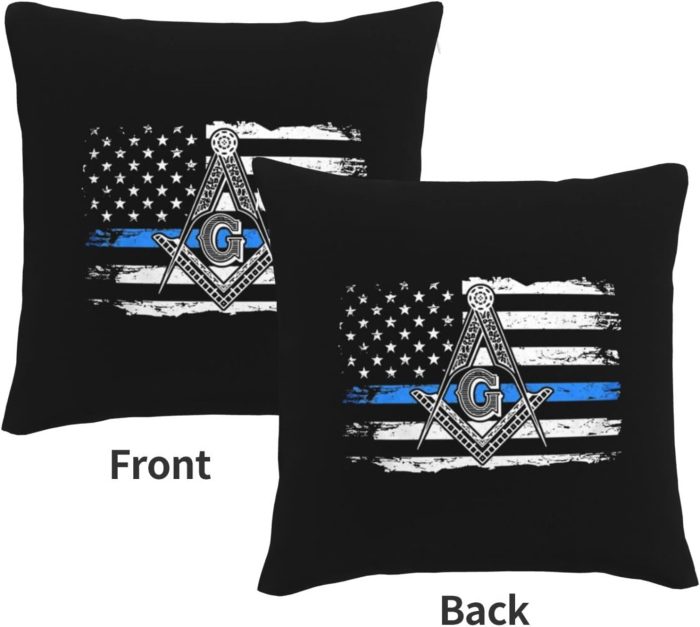 Thin Blue Line Police Mason Masonic American Flag Velvet Pillowcase 16x16 - (3)