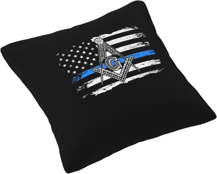 Thin Blue Line Police Mason Masonic American Flag Velvet Pillowcase 16x16 - Be (1)