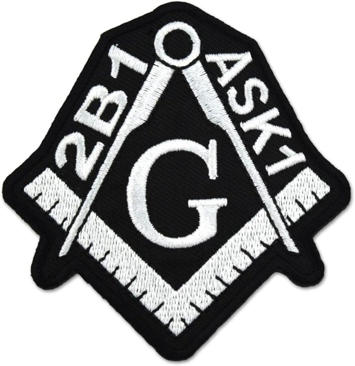 2B1 ASK1 Square & Compass Embroidered Masonic Patch - [Black & White][3'' Tall]