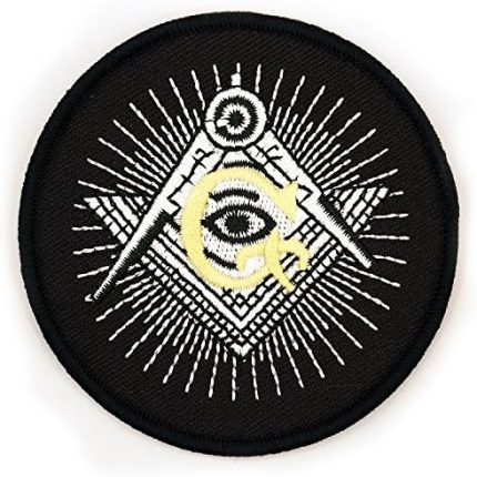 All Seeing Eye Square & Compass Round Embroidered Masonic Patch - [Black, White & Yell