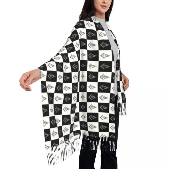 Freemason Checkered Pattern Tassel Scarf Women Soft Mason Masonic Shawl Wrap Lady Winter Sc (4)