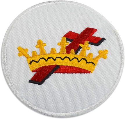 Knights Templar Cross & Crown Round Embroidered Masonic Patch - [White, Gold &