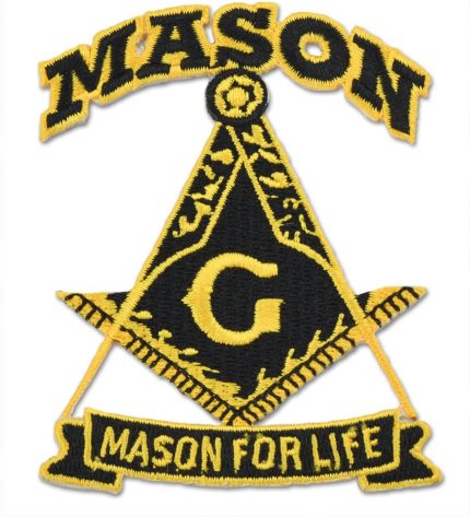 Mason for Life Square & Compass Embroidered Masonic Patch - [Black & Gold][3'' Tall]