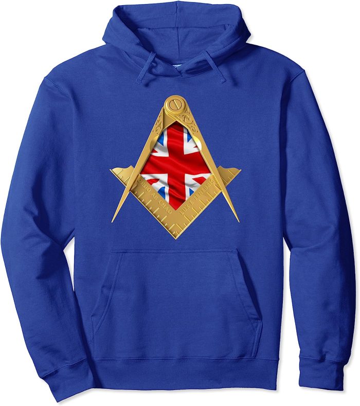 Masonic UK British Flag Union Jack Square Compass Freemason Pullover Hoodie (2)