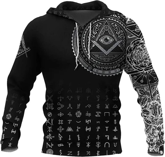 Men Custom Masonic Tattoo Hoodies, 3D Printed Long Sleeve Stree