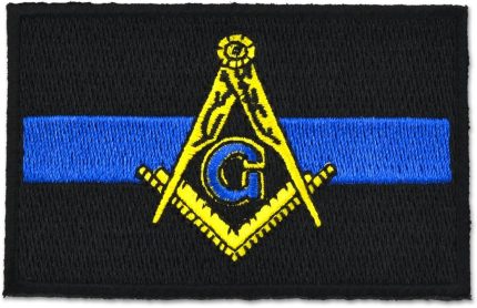 Police Thin Blue Line Square & Compass Embroidered Masonic Patch - [Black, Blue