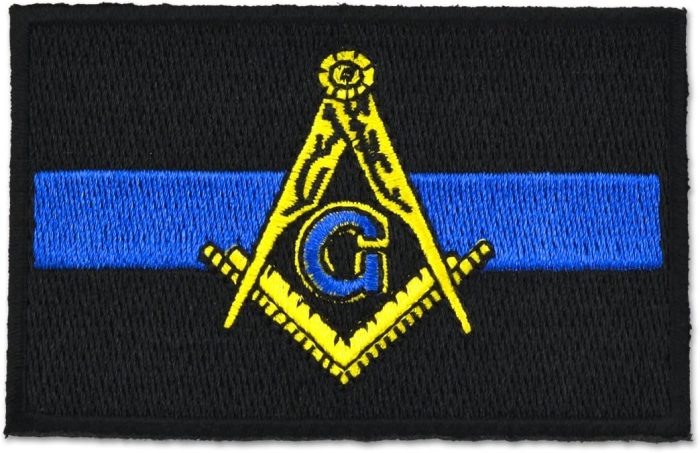 Police Thin Blue Line Square & Compass Embroidered Masonic Patch - [Black, Blue