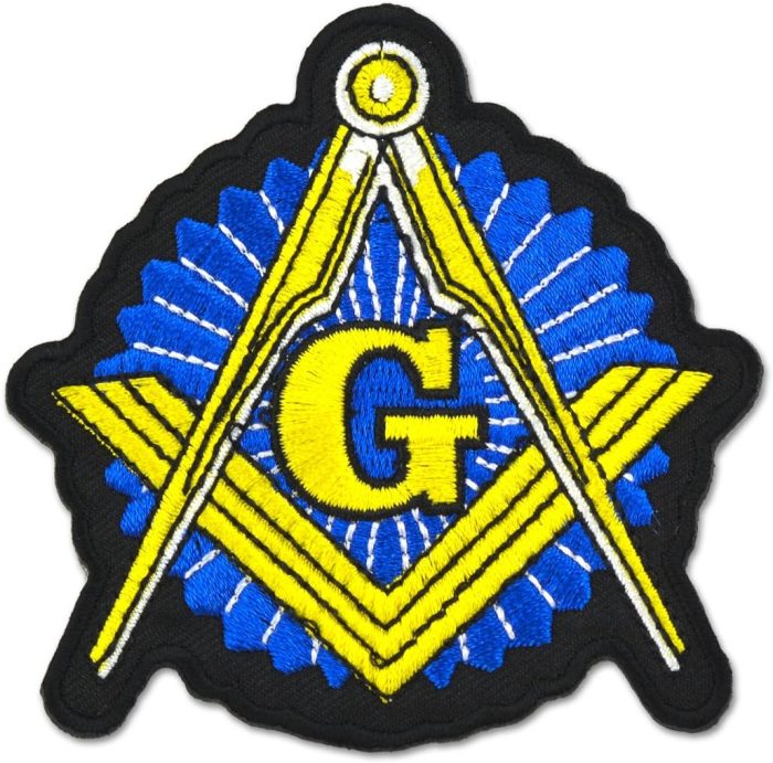 Shining Square & Compass Embroidered Masonic Patch - [Blue, Gold & Black][3'' Tall]