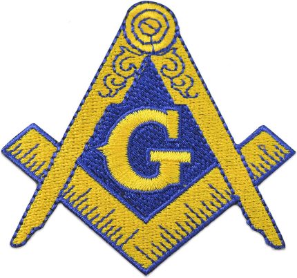 Square & Compass Embroidered Masonic Patch - [Gold & Blue][3'' Tall]