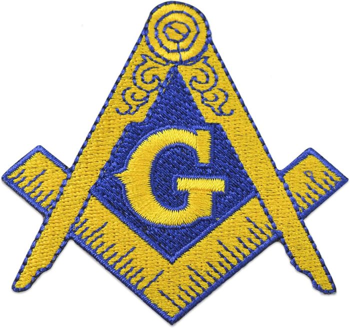 Square & Compass Embroidered Masonic Patch - [Gold & Blue][3'' Tall]