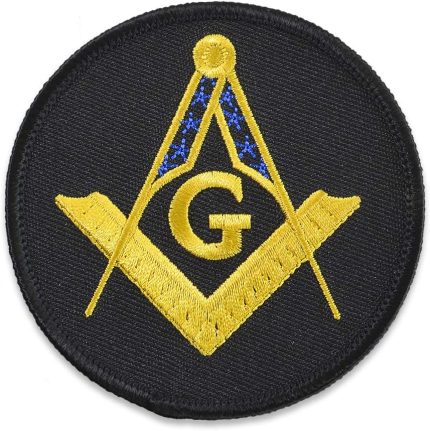 Square & Compass Round Embroidered Masonic Patch - [Black, Gold & Blue][3'' Diameter]