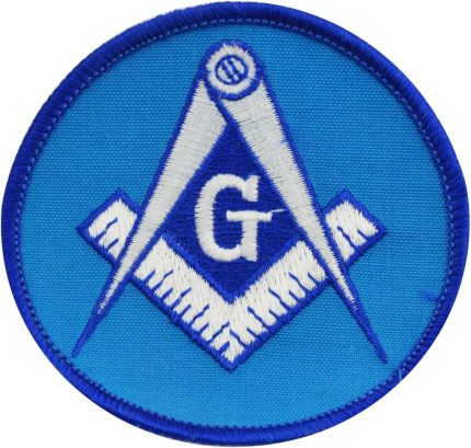 Square & Compass Round Embroidered Masonic Patch - [Blue & White][3'' Diameter]