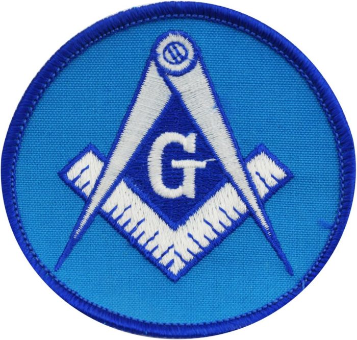 Square & Compass Round Embroidered Masonic Patch - [Blue & White][3'' Diameter]