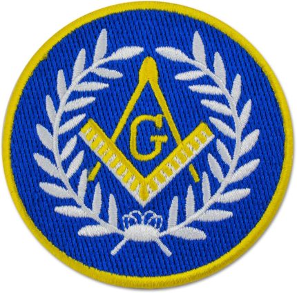 Wreathed Square & Compass Round Embroidered Masonic Patch - [Blue, White & Gold][3