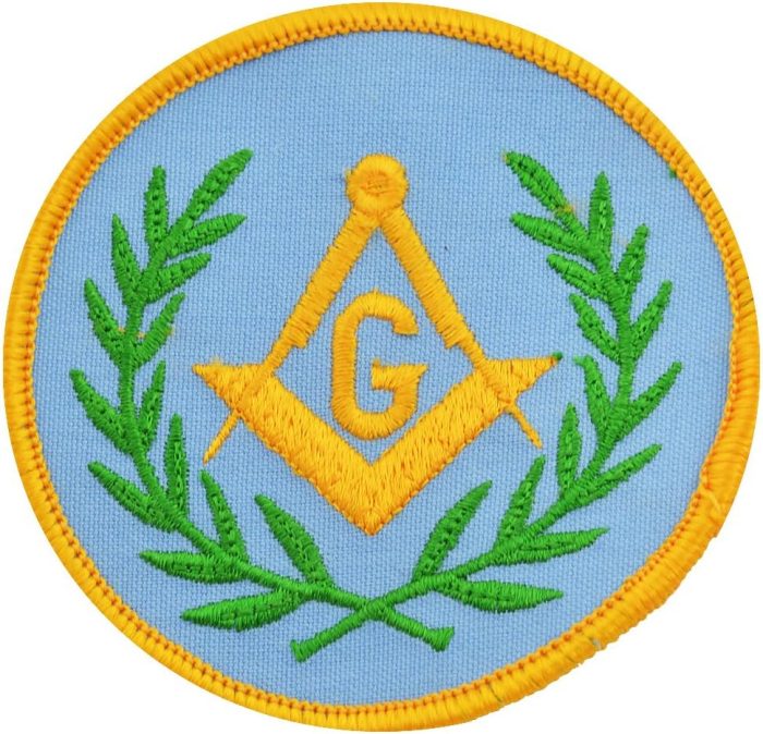 Wreathed Square & Compass Round Embroidered Masonic Patch - [Light Blue, Gre