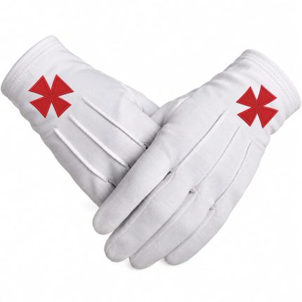 Red Maltese Cross Embroidered Masonic Gloves