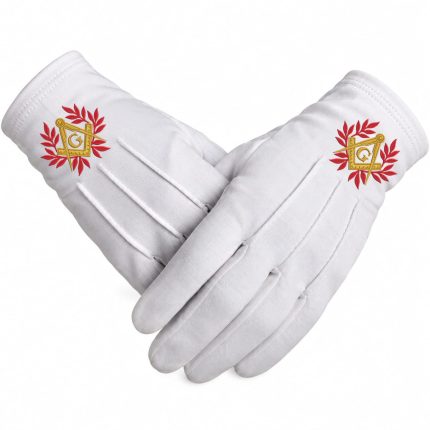 Red Laurel Wreath Square and Compass Masonic Gloves
