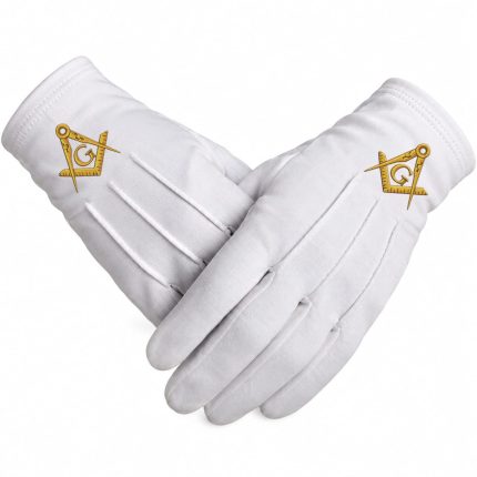 Gold Square and Compass Embroidered Masonic Gloves
