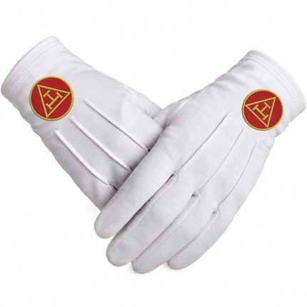 Red and Gold Triangle Embroidered Masonic Gloves